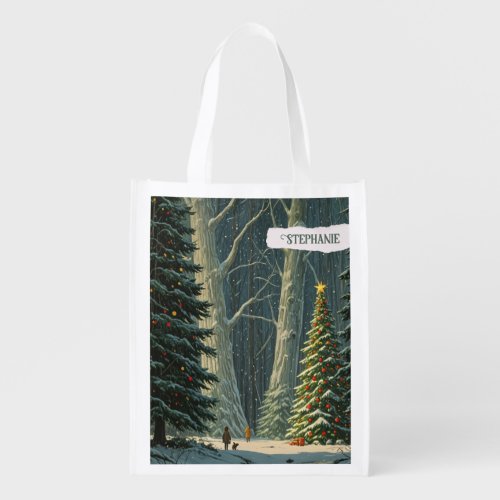 Solstice Spruce Personalized Christmas  Grocery Bag