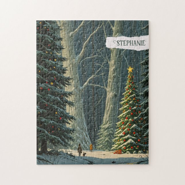 Solstice Spruce Personalized Christmas  Jigsaw Puzzle (Vertical)