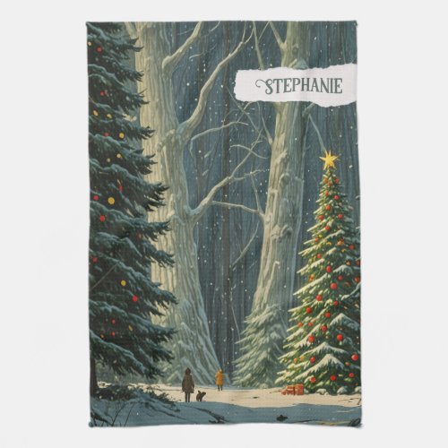 Solstice Spruce Personalized Christmas  Kitchen Towel