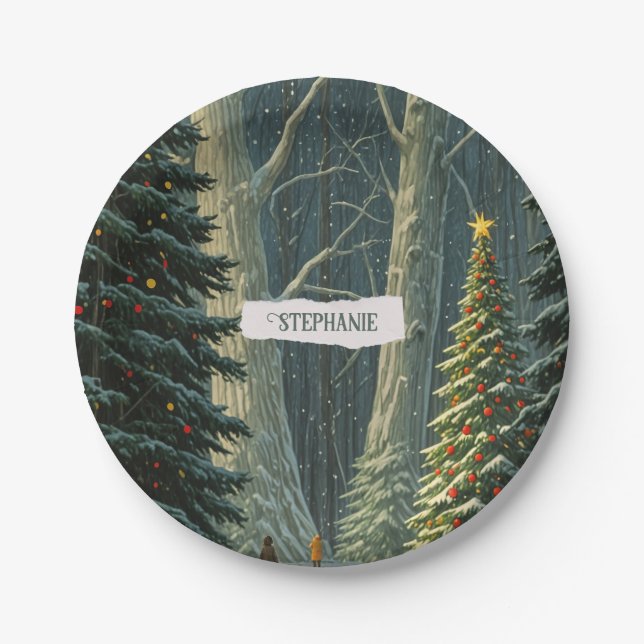 Solstice Spruce Personalized Christmas  Paper Plates (Front)