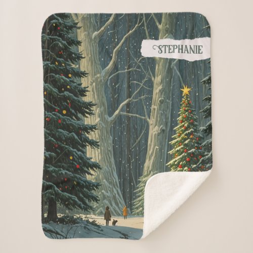 Solstice Spruce Personalized Christmas  Sherpa Blanket