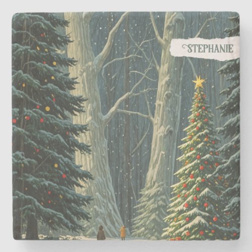 Solstice Spruce Personalized Christmas  Stone Coaster