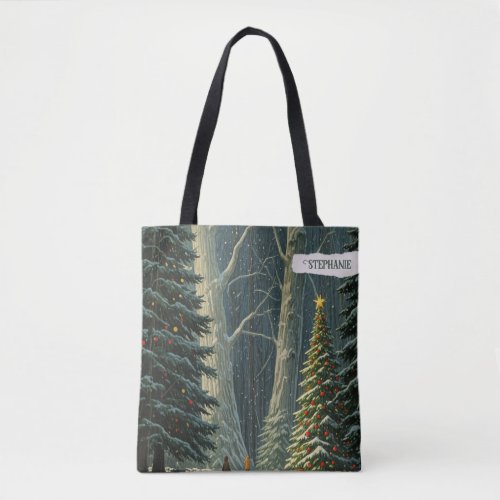 Solstice Spruce Personalized Christmas  Tote Bag