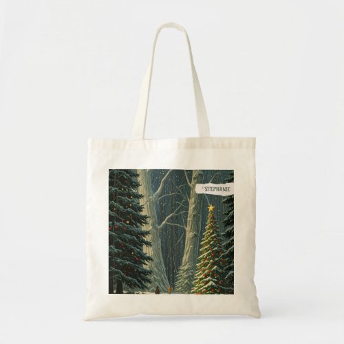 Solstice Spruce Personalized Christmas  Tote Bag