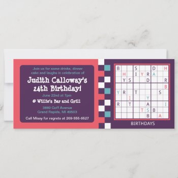 Solvable Sudoku Birthday Invitation by youreinvited at Zazzle