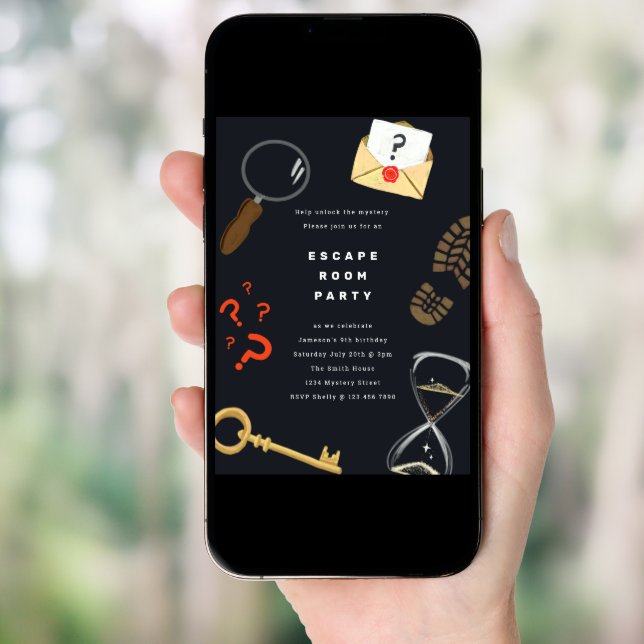 Solve the Mystery Escape Room Party Invitation (Front Digital)