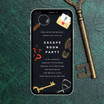 Solve The Mystery Escape Room Party Invitation by origamiprints at Zazzle