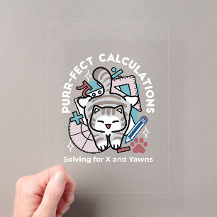 Solving for X and Yawns – Cute Tabby Cat Math Pun Acrylic Invitations