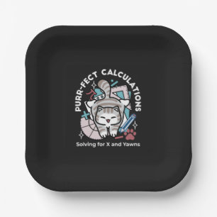 Solving for X and Yawns – Cute Tabby Cat Math Pun Paper Plates