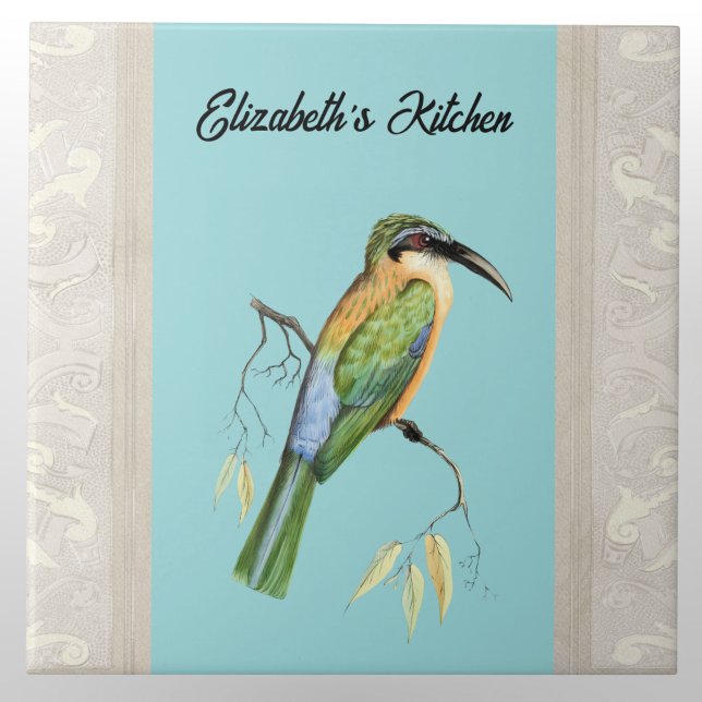Somali Bee Eater Bird with Name on Aqua Ceramic Tile (Creator Uploaded)