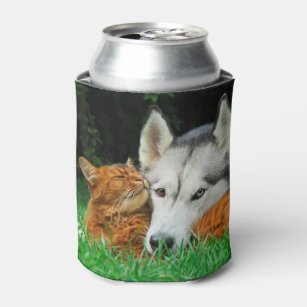 Somali cat and Siberian Husky cute friends Bawdle Can Cooler