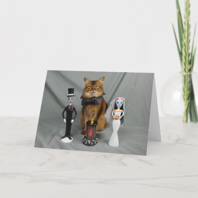 Somali Cat Day of the Dead Halloween Wedding Card (Front)