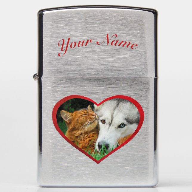 Somali Cat Siberian Husky Cute Love Heart  - Name Zippo Lighter (Front)