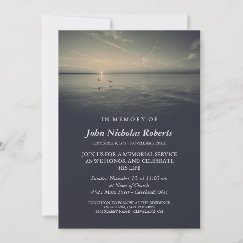 Somber Birds by Ocean Sunrise Memorial Service Invitation