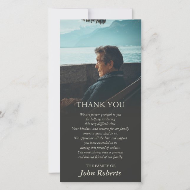 Somber Gradient Photo Memorial Service Thank You Card (Front)