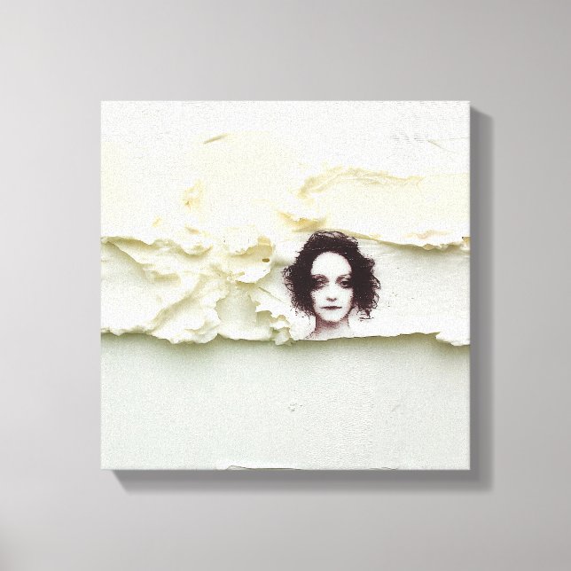 Somber Woman Portrait on Cream Abstract Canvas Print (Front)