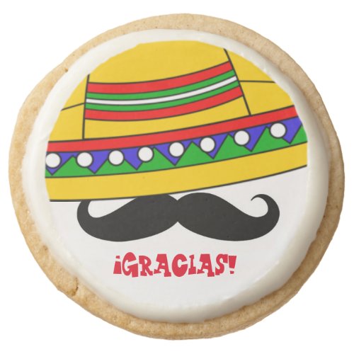 Sombrero and Mustache Thank You Round Shortbread Cookie