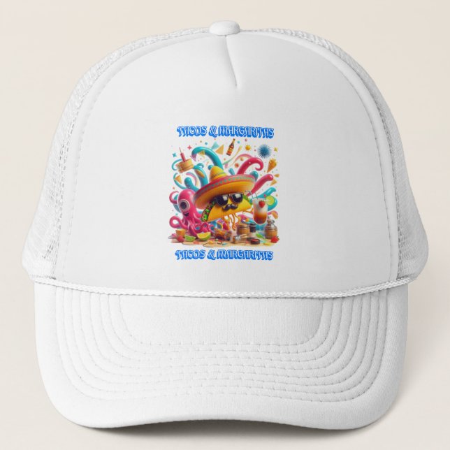Sombrero and Sunglasses tacos and margaritas Trucker Hat (Front)