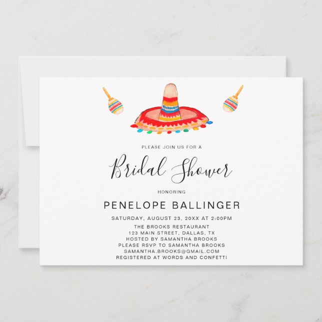 Sombrero Bridal Fiesta Invitations, Bridal Shower  Invitation (Front)
