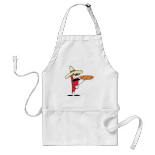 Sombrero Chile Pepper Holds Up Pizza Adult Apron