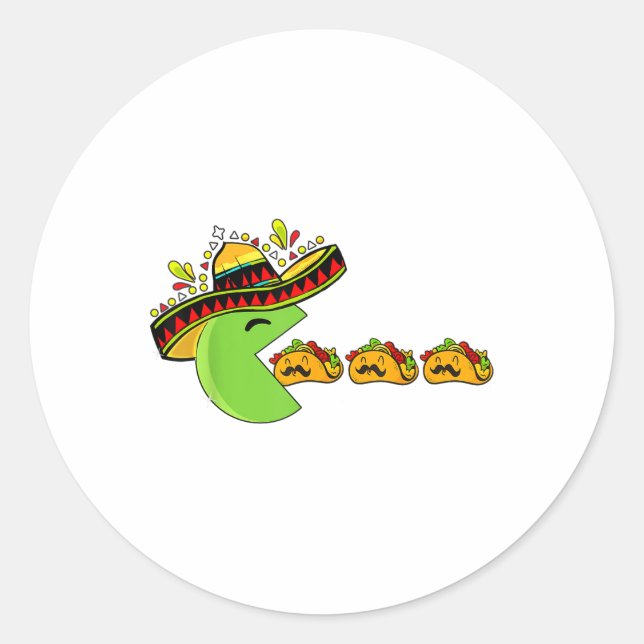 Sombrero Eating Funny Tacos With Mustaches Cinco D Classic Round Sticker (Front)