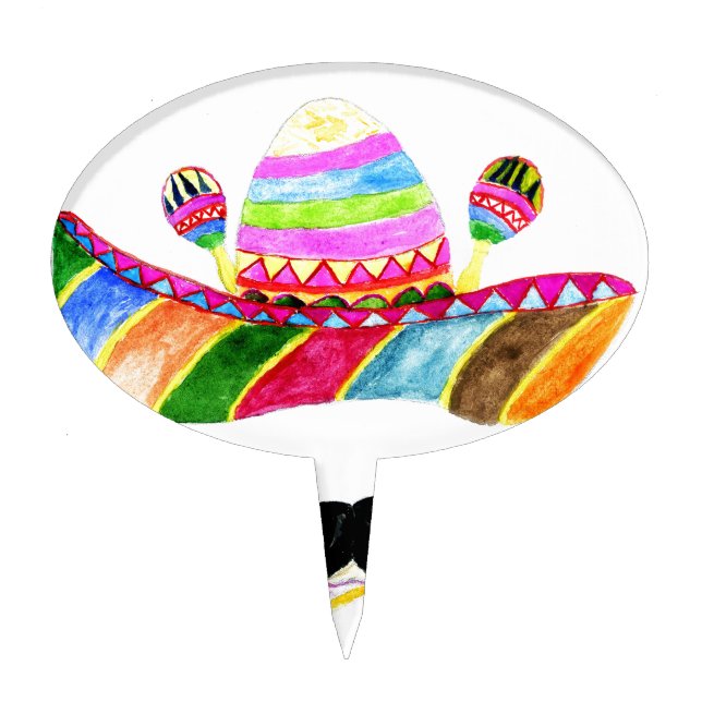 Sombrero Hat Watercolor Cake Topper (Front)