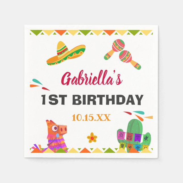 Sombrero Llama Mexican Style Fiesta First Birthday Napkins (Front)