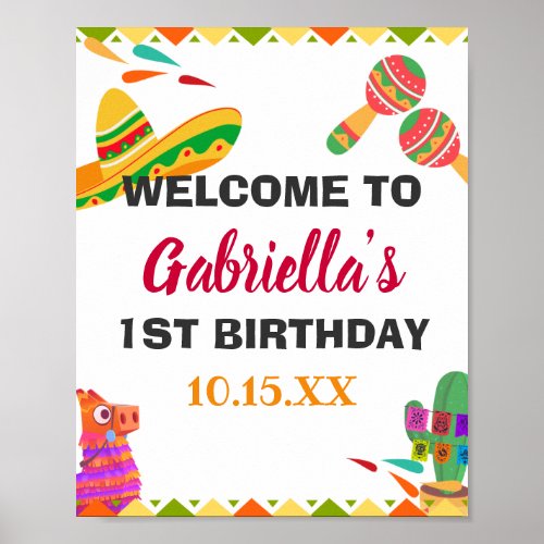 Sombrero Llama Mexican Style Fiesta First Birthday Poster