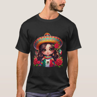 Sombrero Mexican Chicana Chibi Mexican Independenc T-Shirt