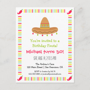 Sombrero Mexican Fiesta Adult Birthday Party Invitation