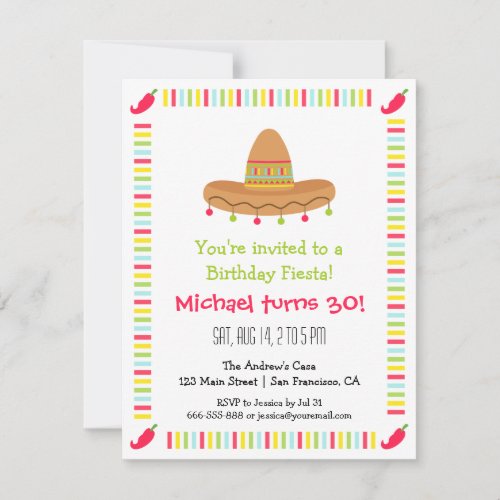 Sombrero Mexican Fiesta Adult Birthday Party Invitation