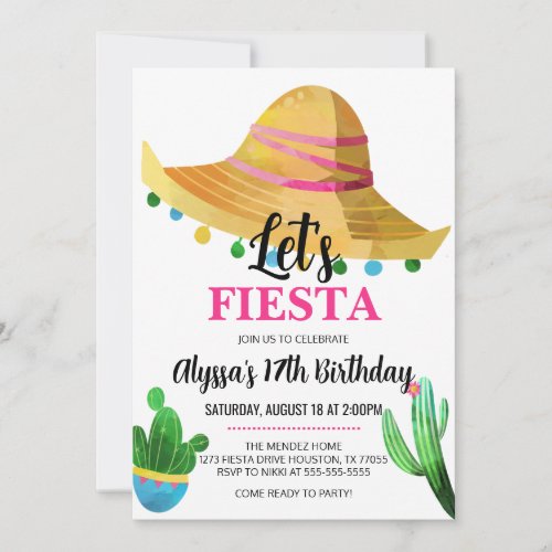 Sombrero Mexican Fiesta Birthday Party Invitation