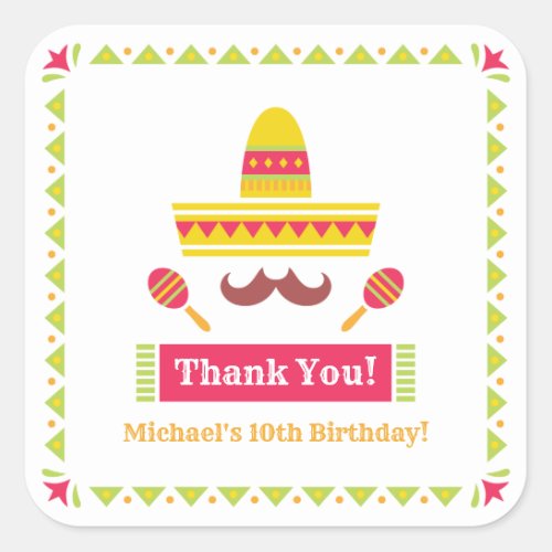Sombrero Moustache Maracas Thank You Stickers