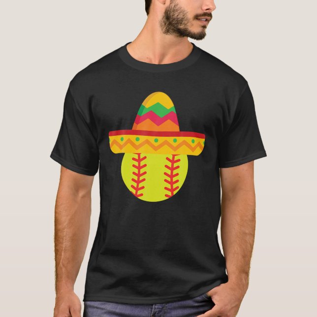 Sombrero Softball Cinco De Mayo Softball Player T-Shirt (Front)