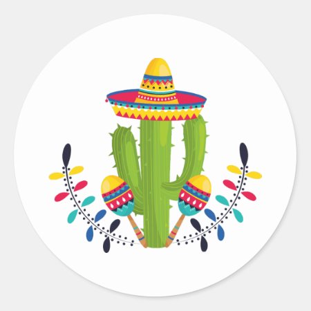 Sombrero Wearing Cactus With Maracas Classic Round Sticker