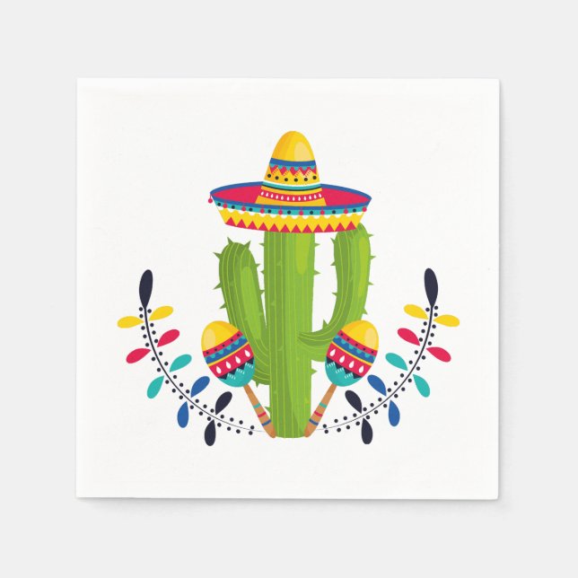 Sombrero wearing Cactus with Maracas Napkins (Front)