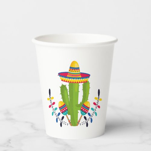 Sombrero wearing Cactus with Maracas Paper Cups