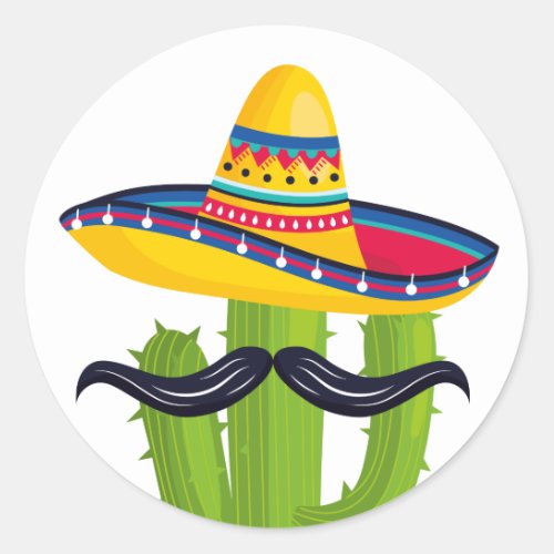 Sombrero wearing Cactus with Mustache Classic Round Sticker