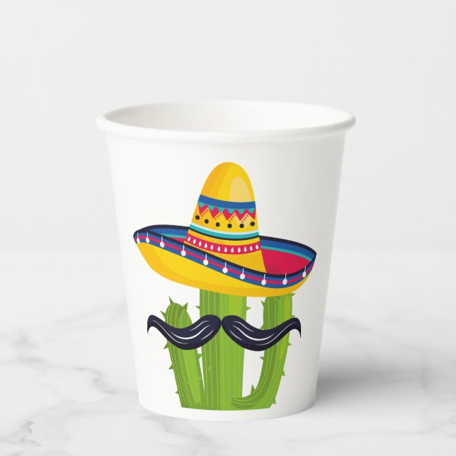 Sombrero wearing Cactus with Mustache Paper Cups (Front)
