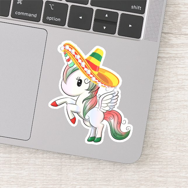 Sombrero Wearing Cinco de Mayo Unicorn Pegasus Sticker (Detail)