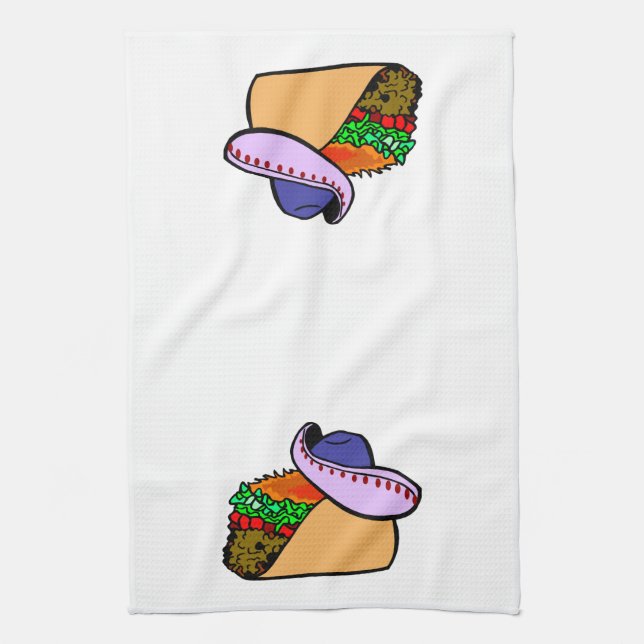 Sombrero Wearing Taco Kitchen Towel (Vertical)