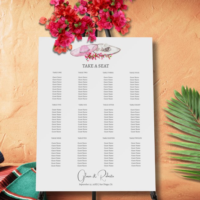 Sombreros & Flowers Mexican Wedding Seating Chart Foam Board (Creator Uploaded)