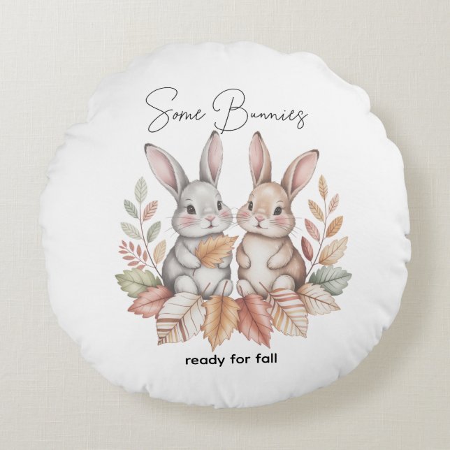 Some Bunnies Ready for Fall Round Pillow (Front)