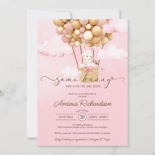 Some Bunny Air Balloon Pink Spring Baby Shower   Invitation (Front)