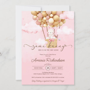 Some Bunny Air Balloon Pink Spring Baby Shower Invitation