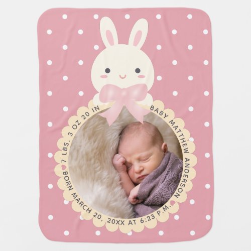 Some Bunny Baby Girl Pink Birth Date Stats Record Baby Blanket