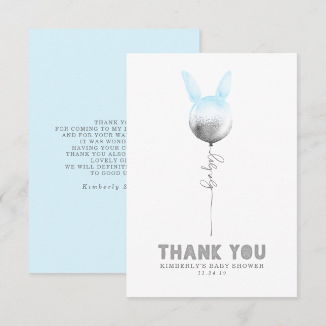 Some Bunny Balloon Baby Shower Small Thank You (Front/Back)