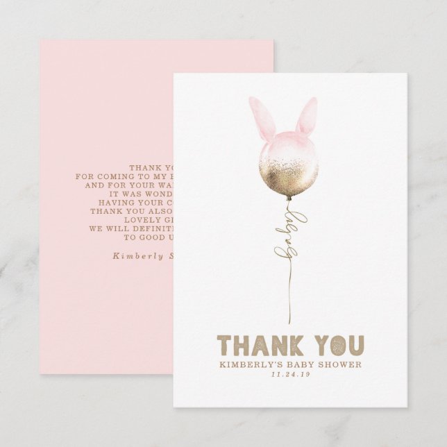 Some Bunny Balloon Baby Shower Small Thank You Card (Front/Back)