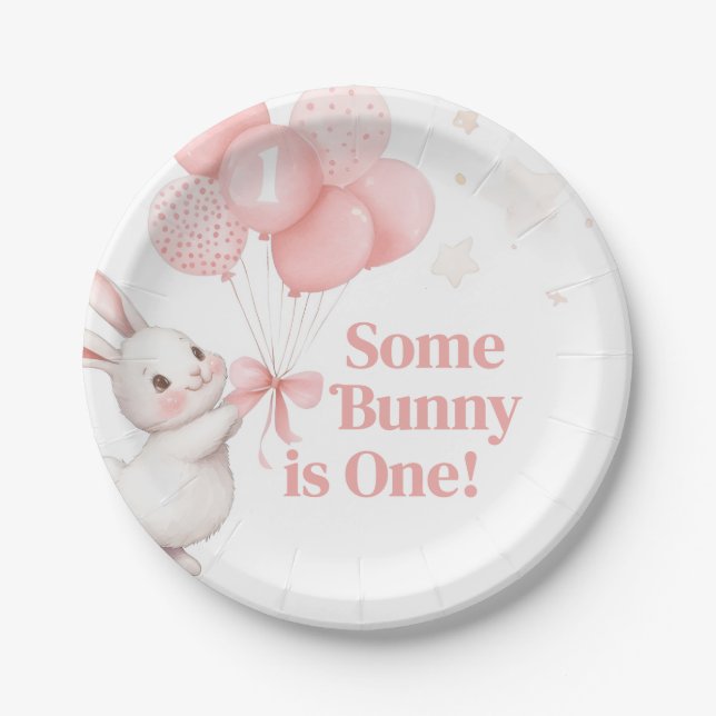 Some Bunny Balloon Birthday Party Paper Plates (Front)