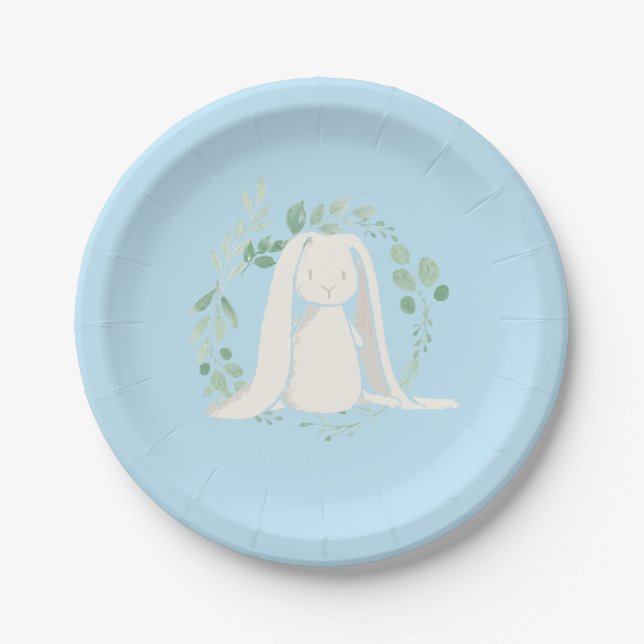 Some Bunny Birthday blue Paper Plates (Front)